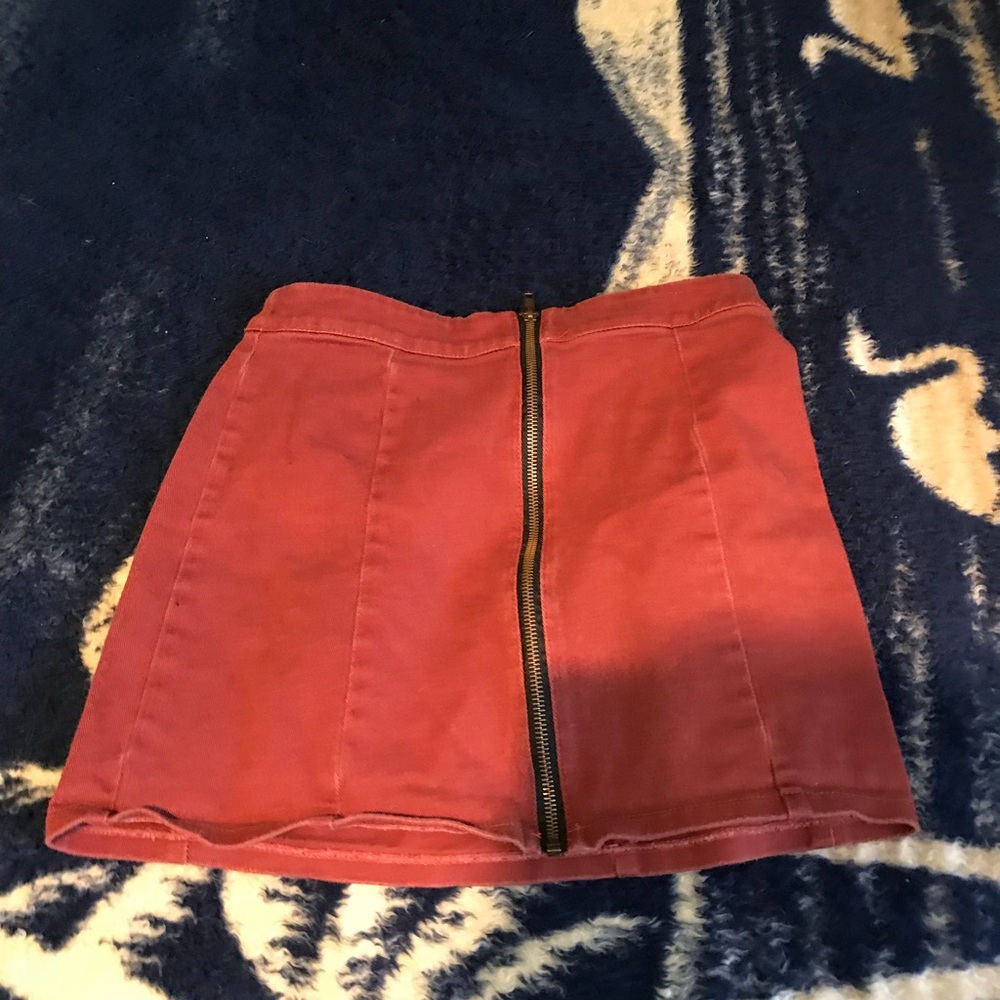 Maroon denim zip up skirt